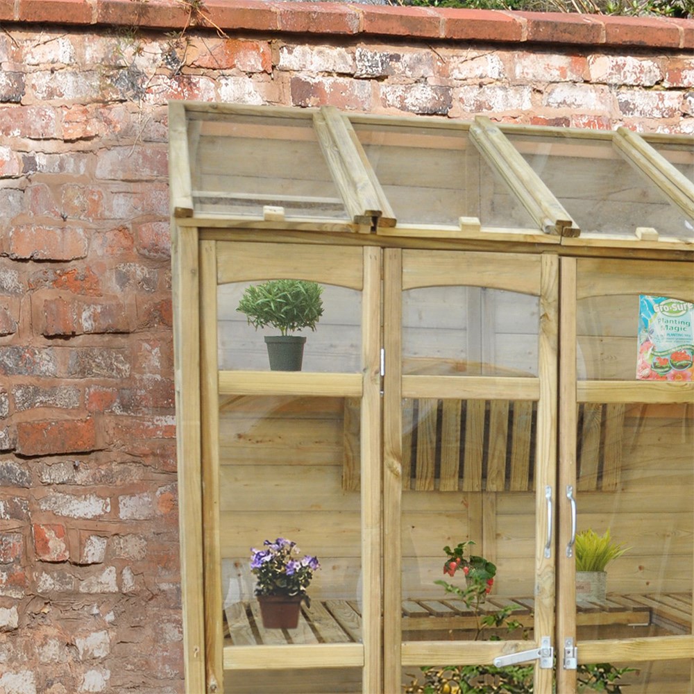 Victorian wooden tall wall greenhouse - natural