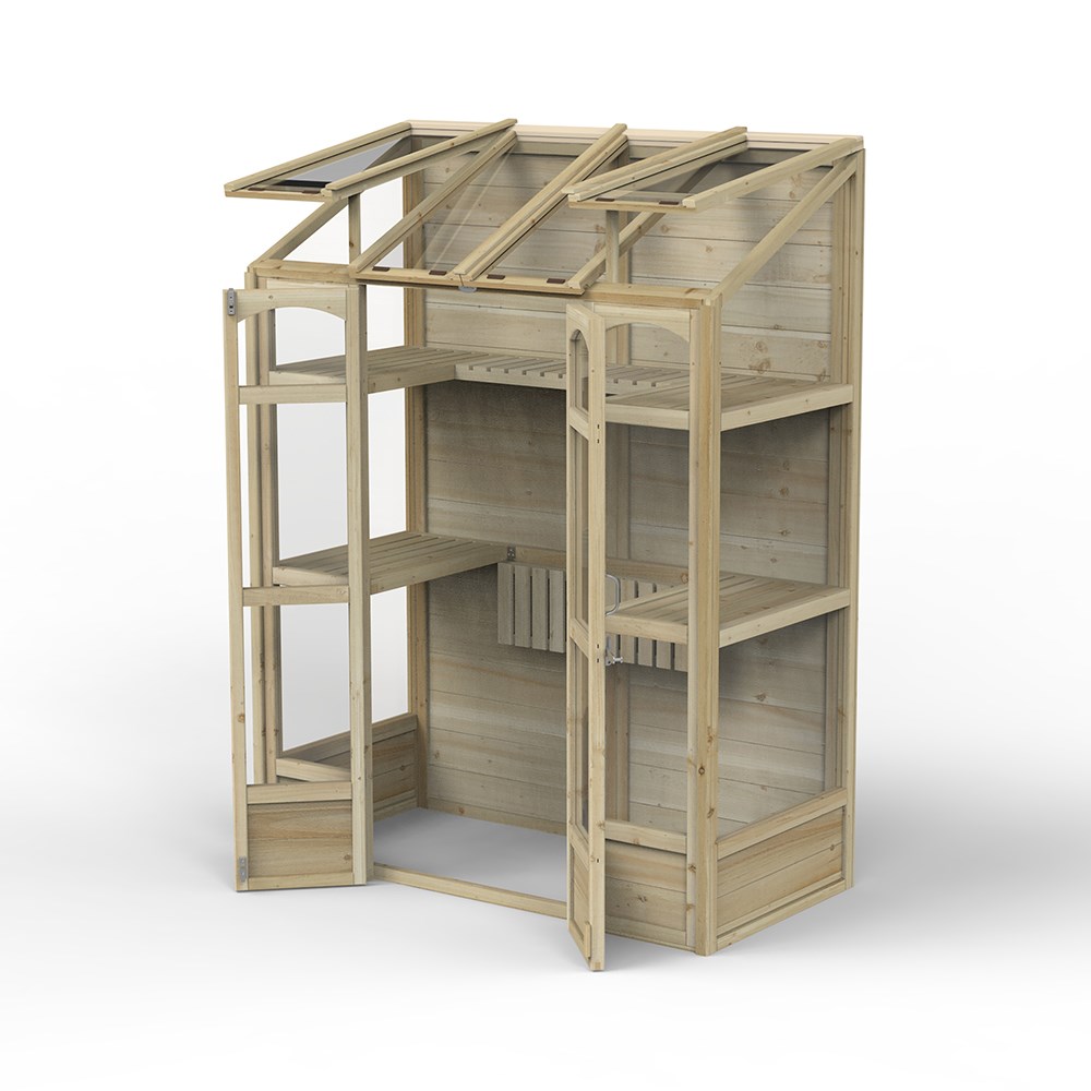 Victorian wooden tall wall greenhouse - natural