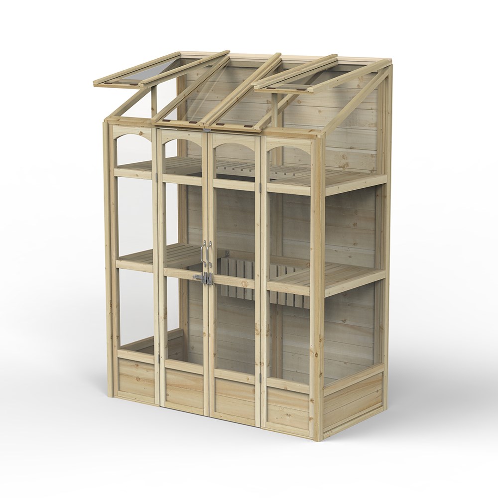 Victorian wooden tall wall greenhouse - natural