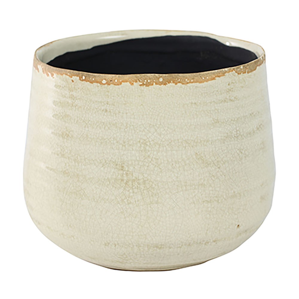 Crackle glaze plant pot - ivory