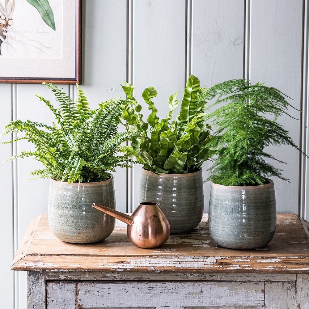 Crackle glaze plant pot - mint