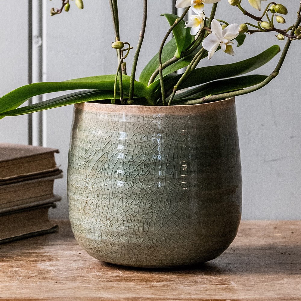 Crackle glaze plant pot - mint