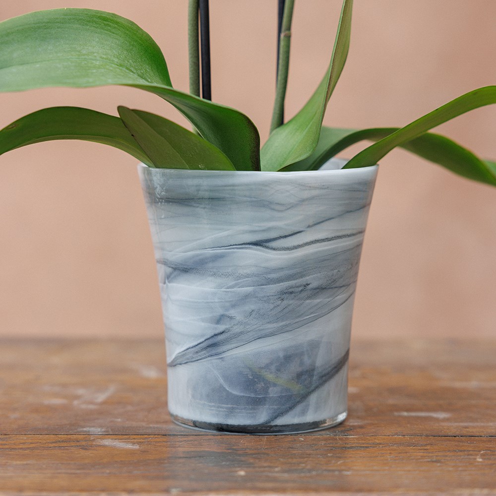 Recycled glass flared orchid pot - charcoal