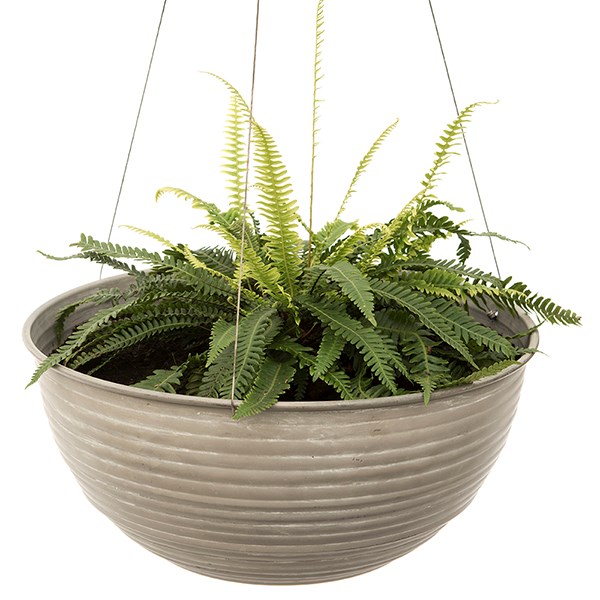 Hanging galvanised metal ribbed bowl - aged zinc