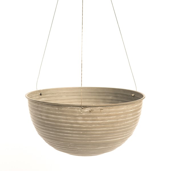 Hanging galvanised metal ribbed bowl - aged zinc