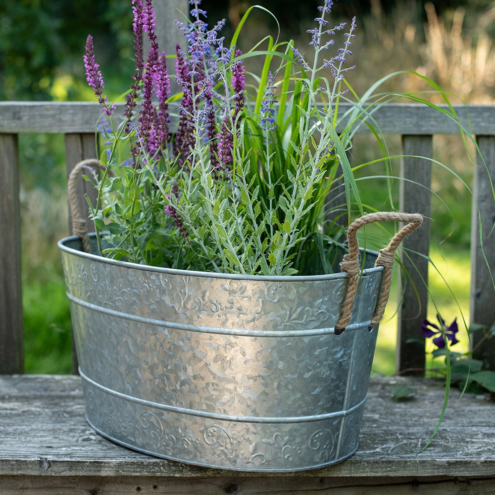 Galvanised metal trough for plants or drinks