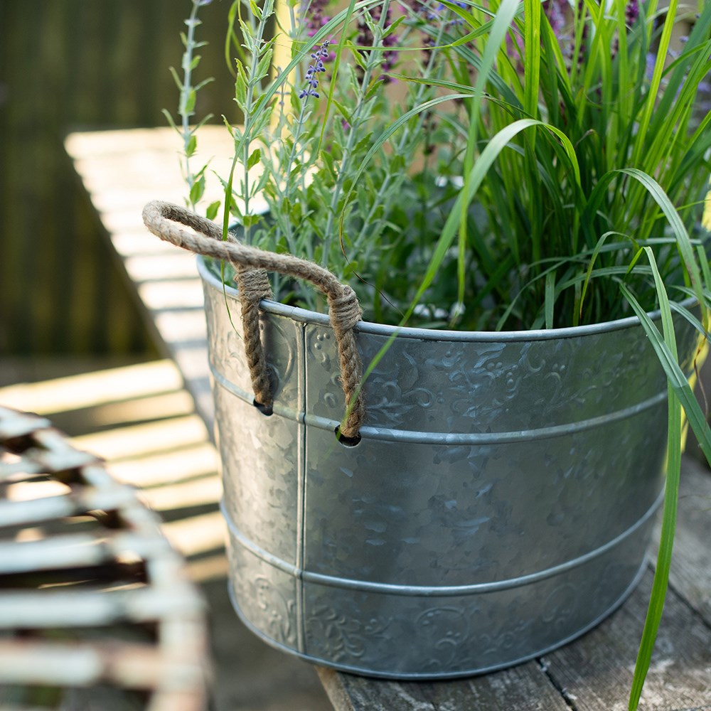 Galvanised metal trough for plants or drinks