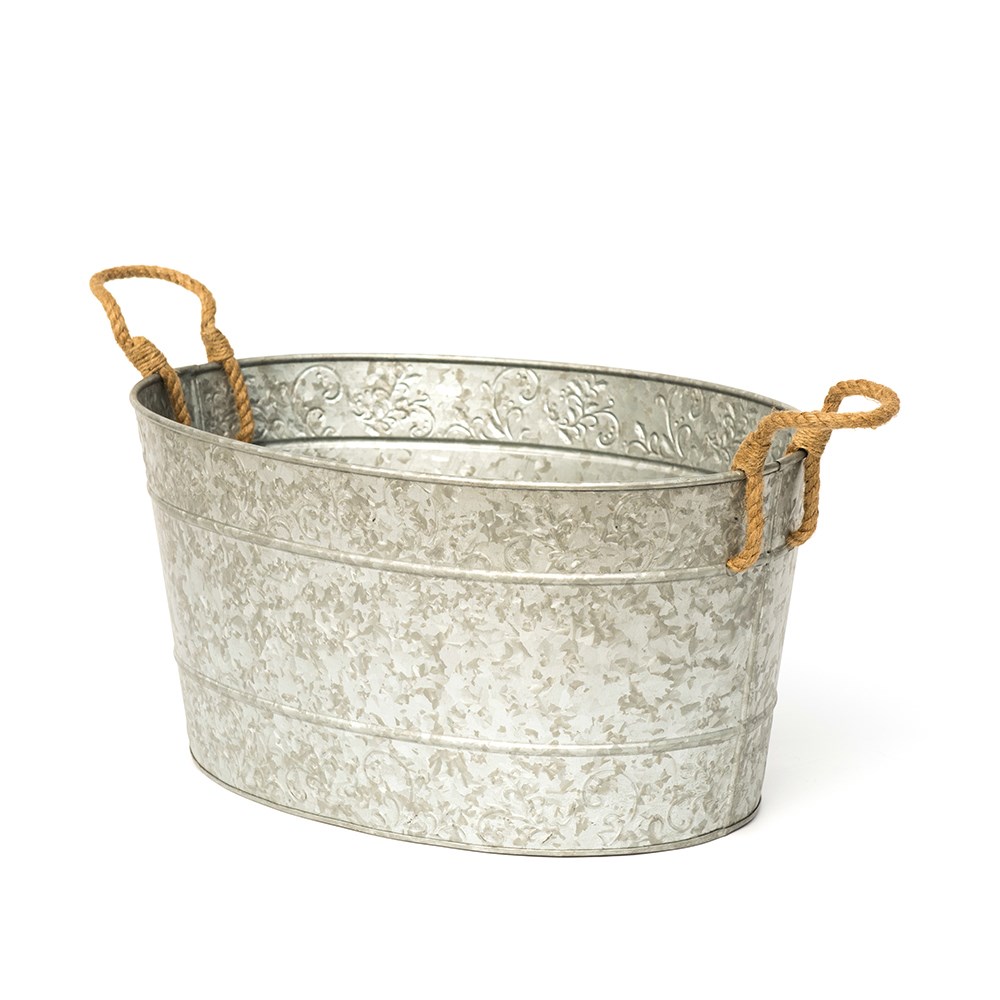 Galvanised metal trough for plants or drinks