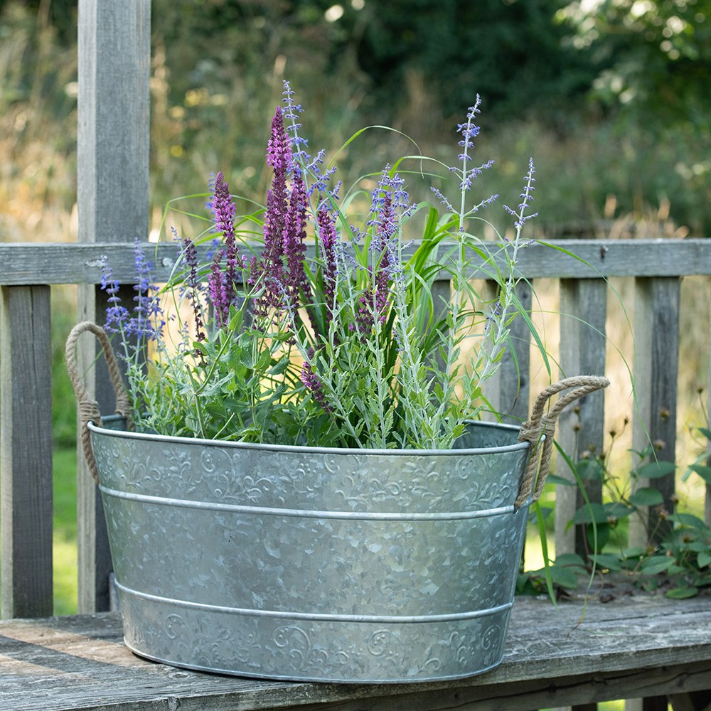 Galvanised metal trough for plants or drinks