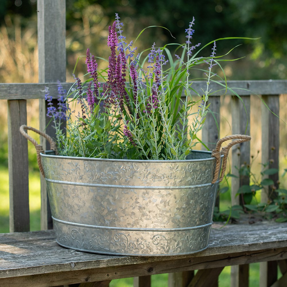 Galvanised metal trough for plants or drinks