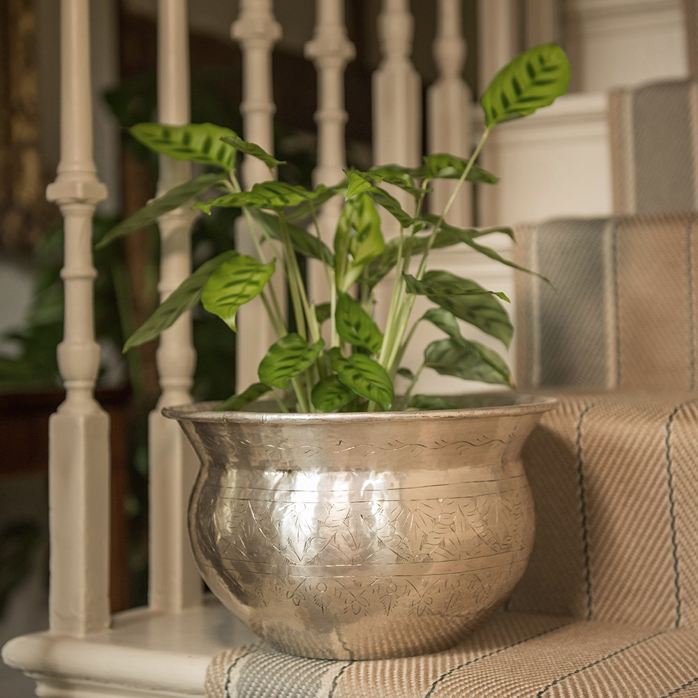Silver plated brass etched bowl