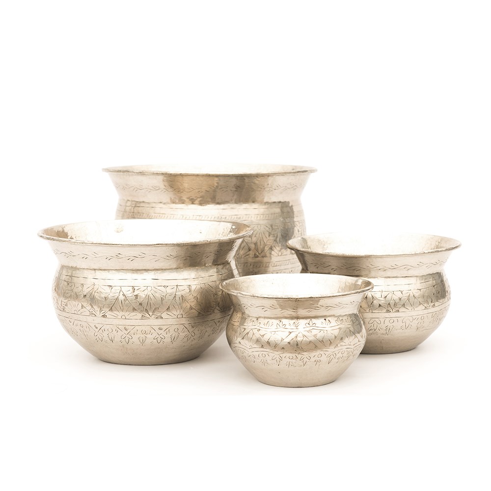Silver plated brass etched bowl