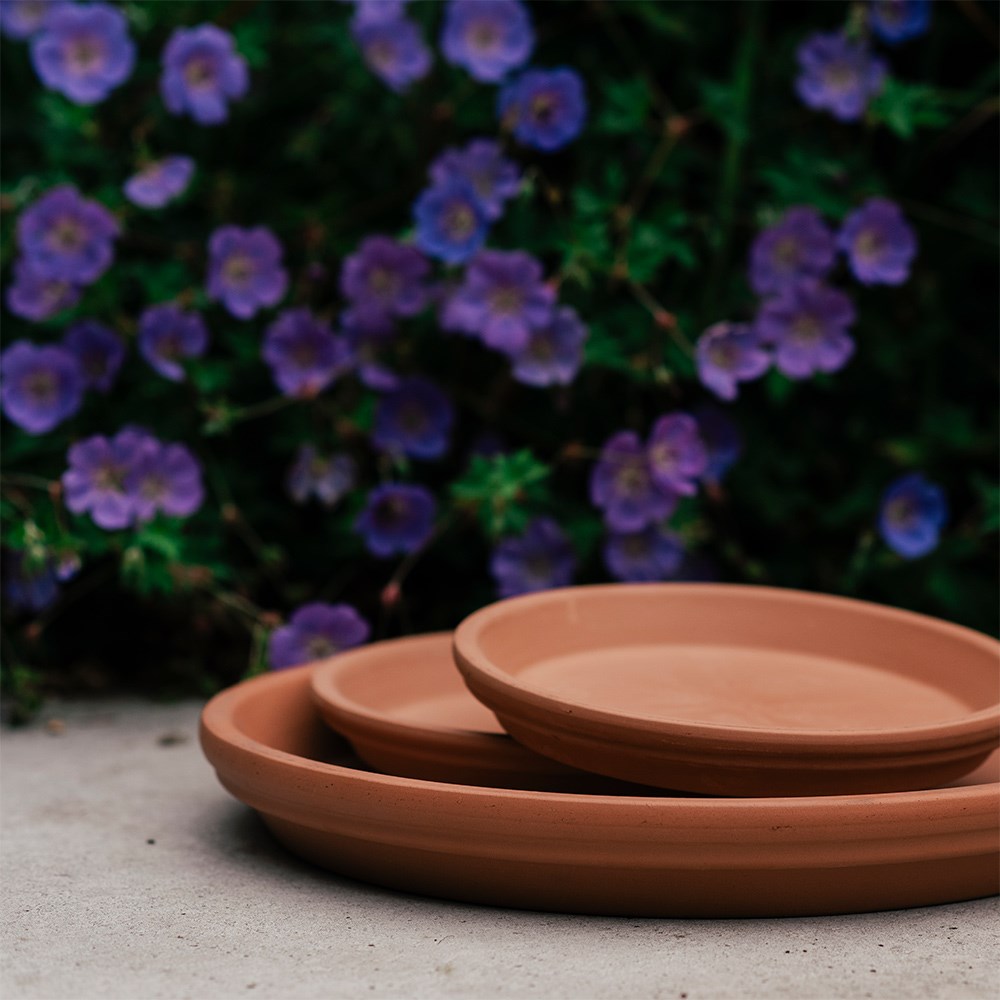 Water-resistant Italian terracotta saucer - whitewash