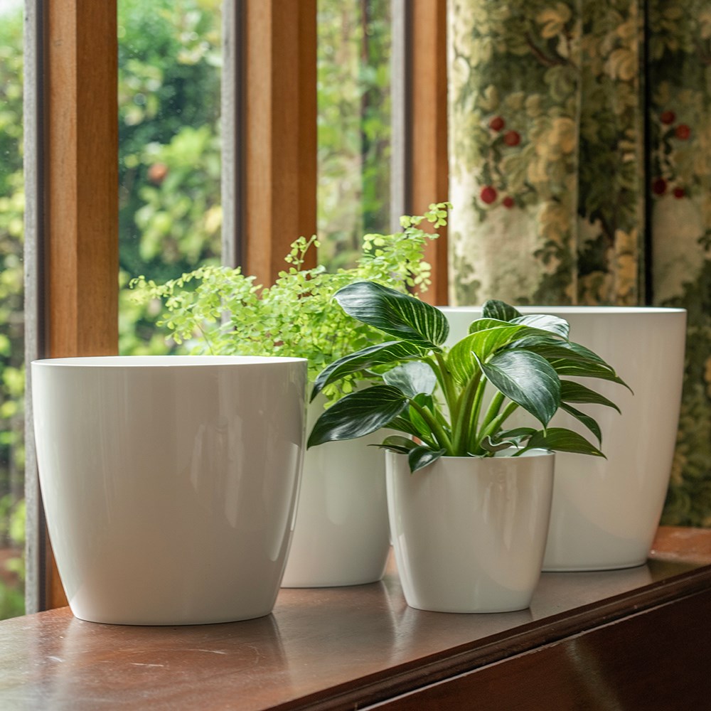 Round gloss plant pot - white