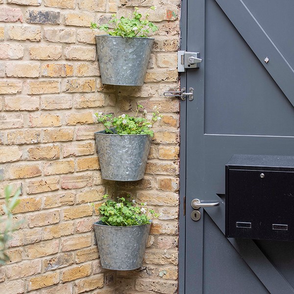 Galvanised metal corner wall planters - set of 3