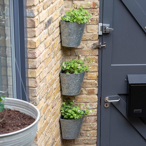 Galvanised metal corner wall planters - set of 3