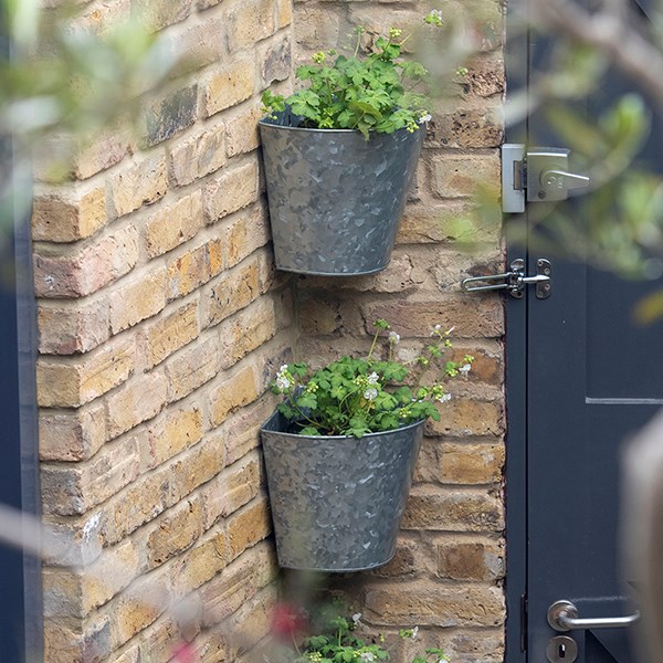 Galvanised metal corner wall planters - set of 3