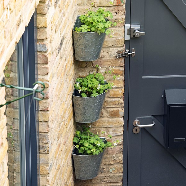 Galvanised metal corner wall planters - set of 3