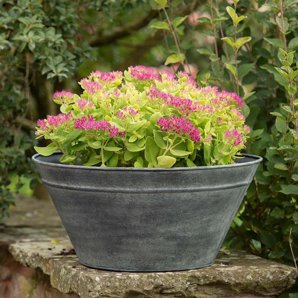 Metal cone planter - aged zinc