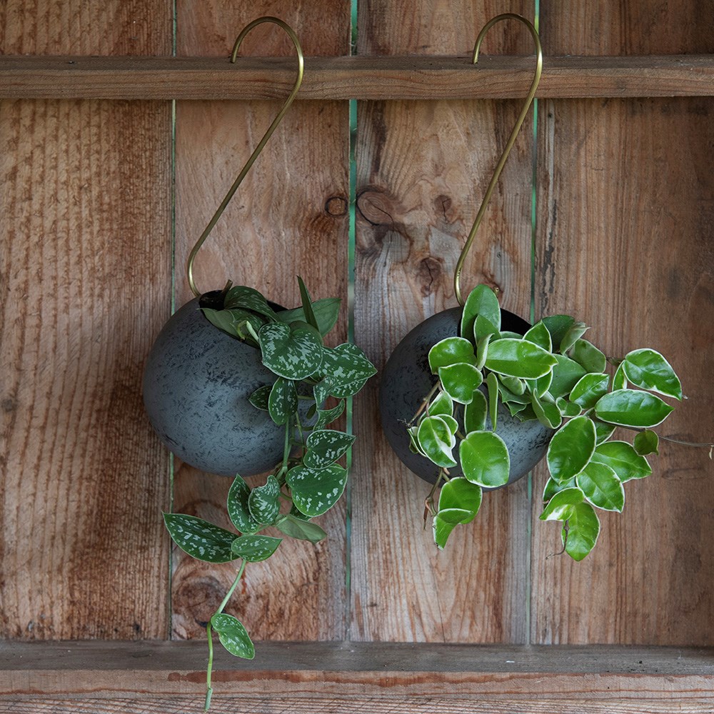 Sphere hanging plant pot - aged zinc