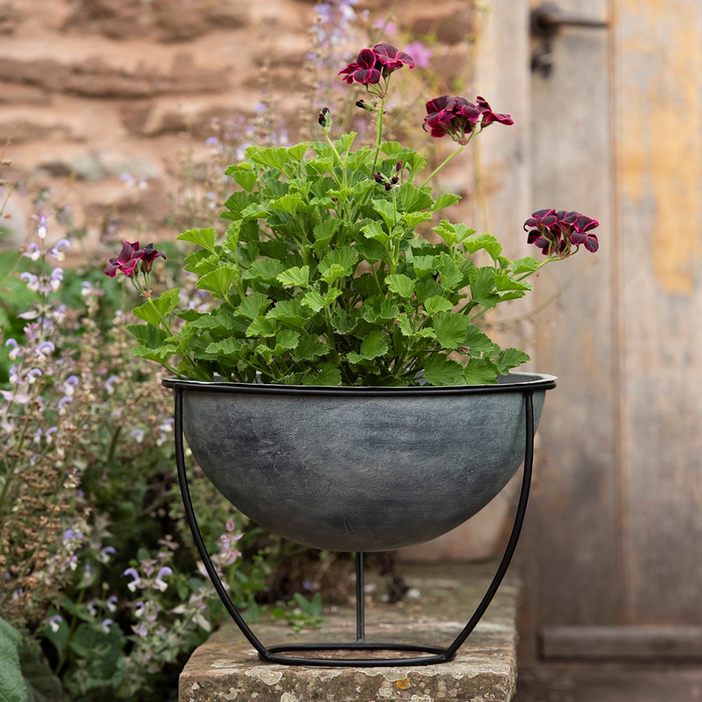 Plant bowl and stand - aged zinc 