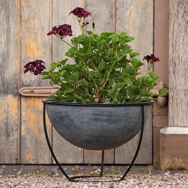 Plant bowl and stand - aged zinc 