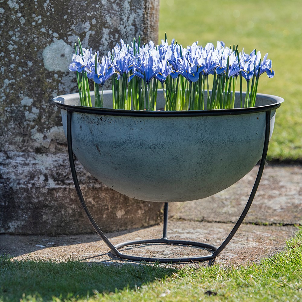 Plant bowl and stand - aged zinc 