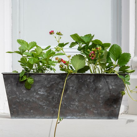 Dark galvanised metal window trough