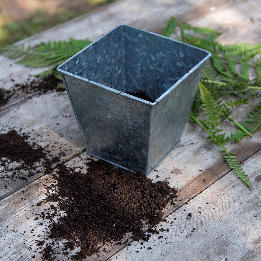 Dark galvanised metal square pot
