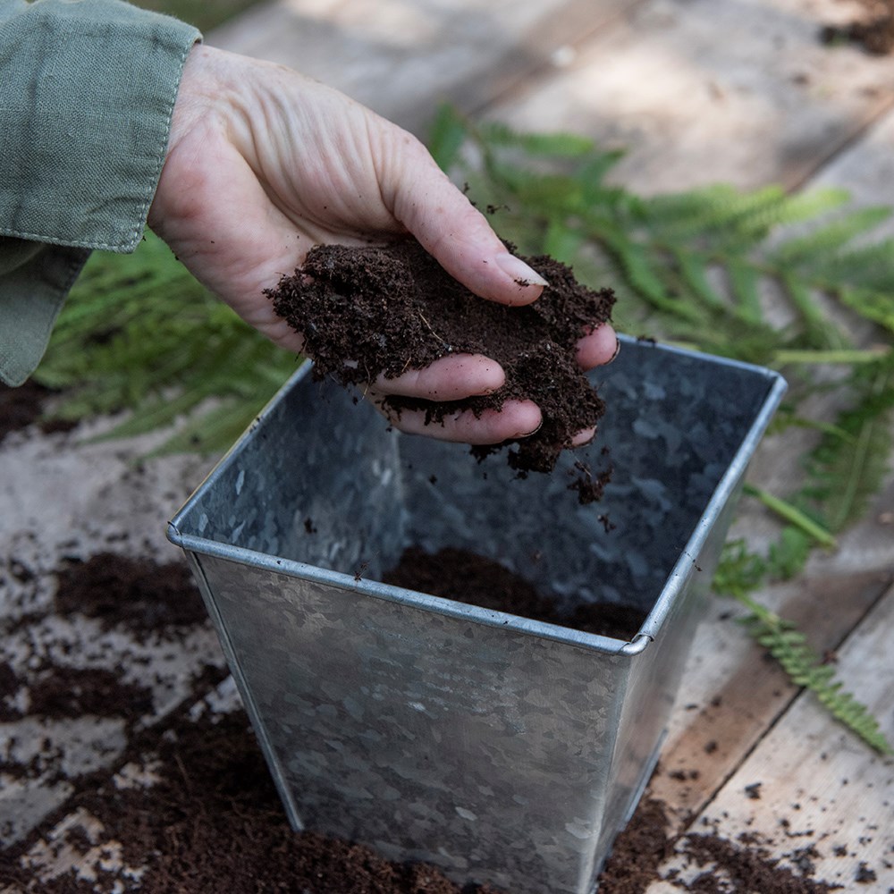 Dark galvanised metal square pot