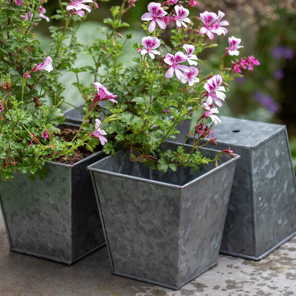 Dark galvanised metal square pot