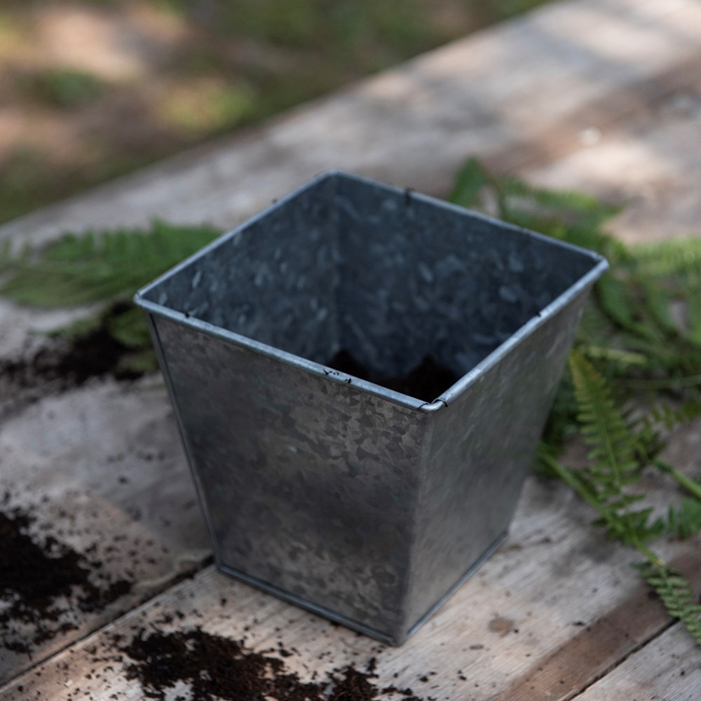 Dark galvanised metal square pot