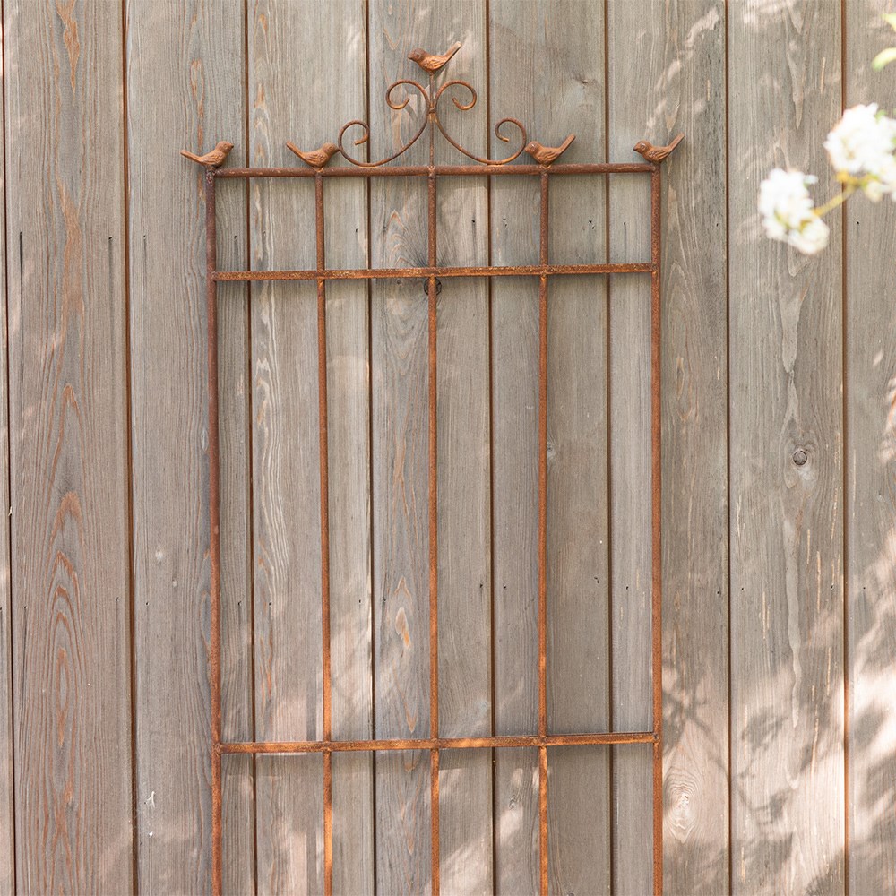 Trellis plant support with birds - rust