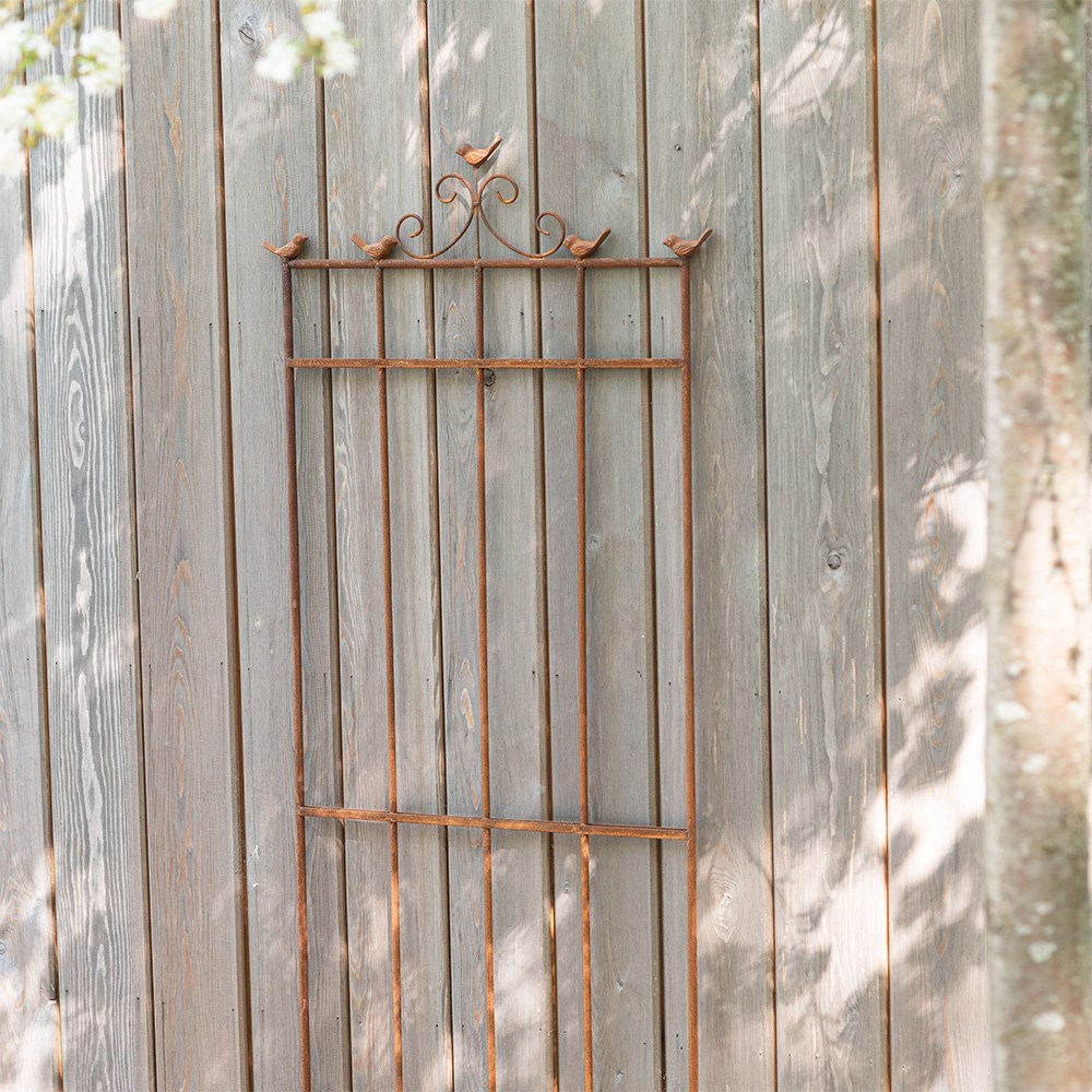 Trellis plant support with birds - rust
