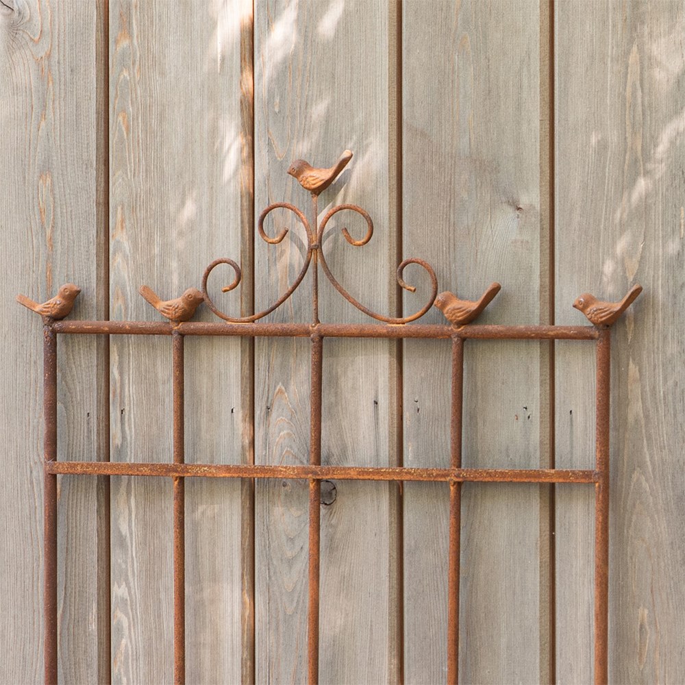 Trellis plant support with birds - rust