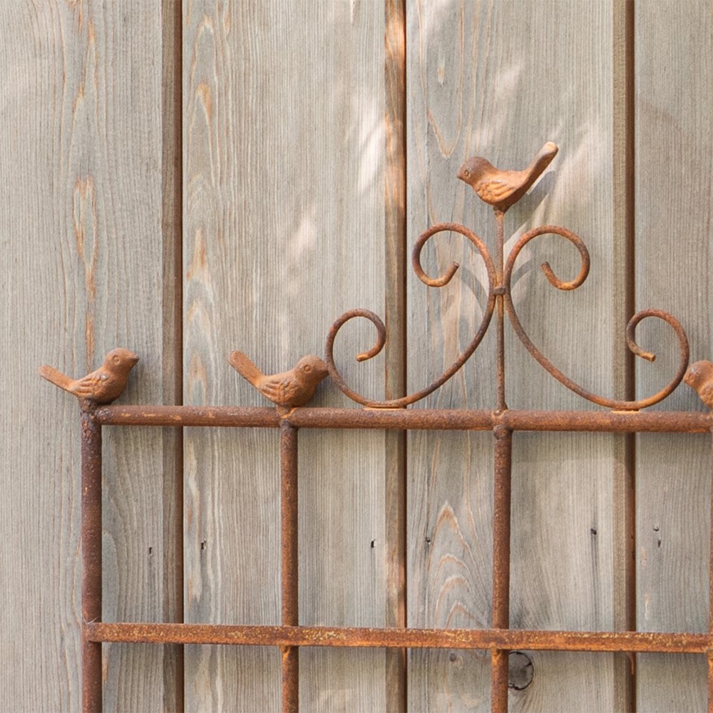 Trellis plant support with birds - rust