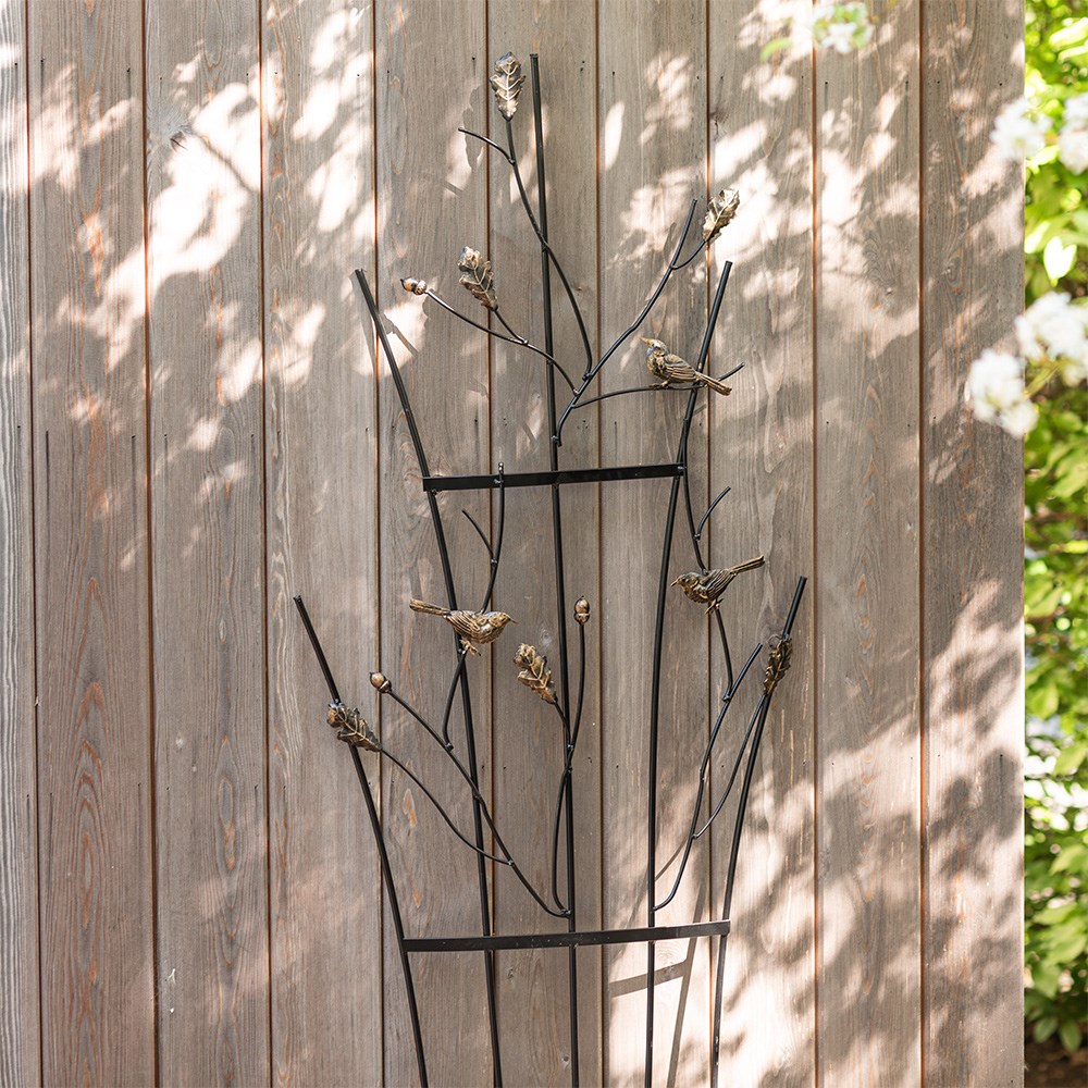 Curved leaf and bird trellis - bronze