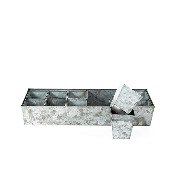 Galvanised metal tray with 12 grow pods