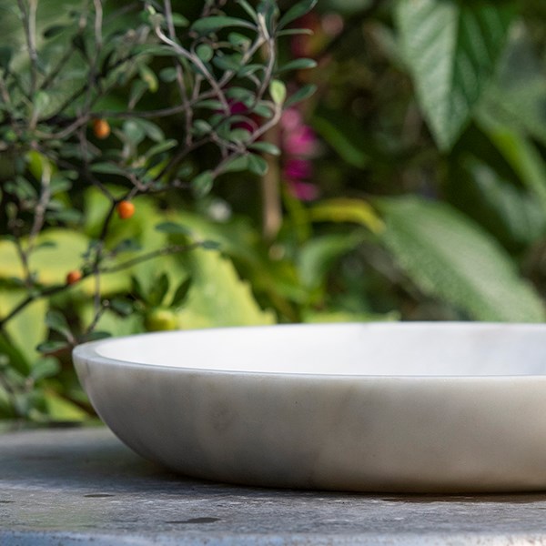 Turned white marble bird bowl