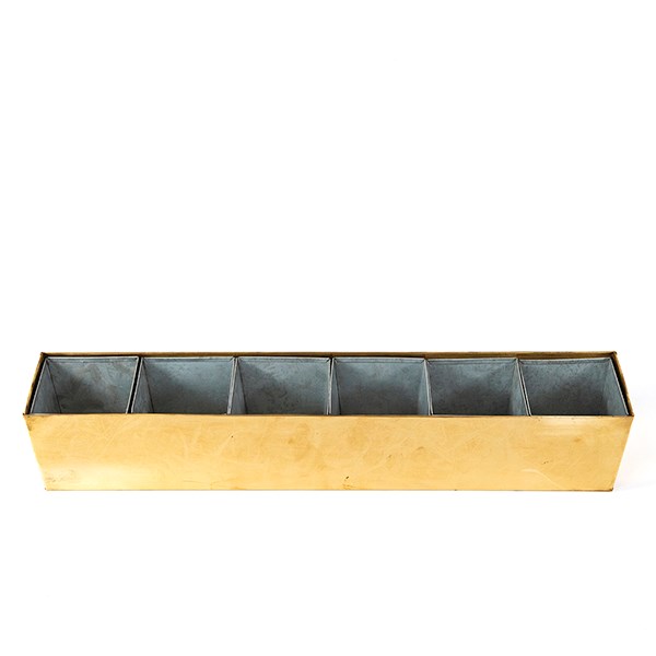 Brass windowsill tray with 6 grow pods