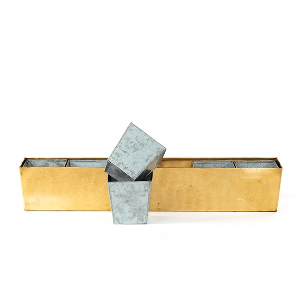 Brass windowsill tray with 6 grow pods