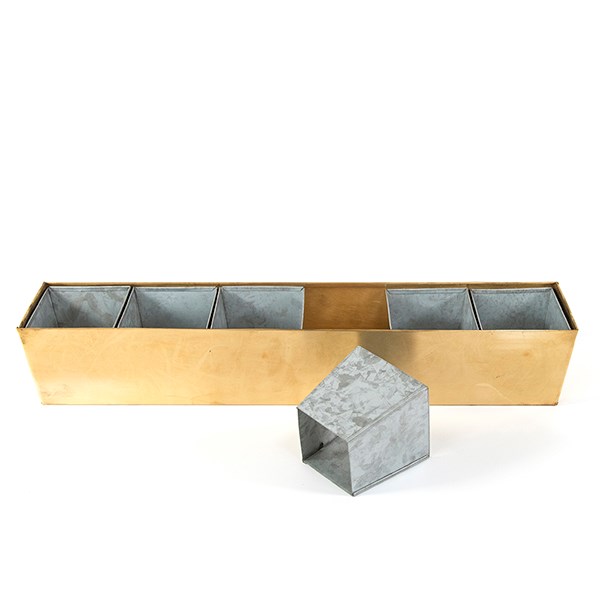Brass windowsill tray with 6 grow pods
