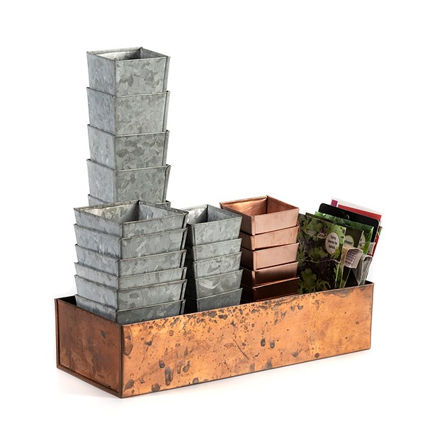 Square galvanised metal pots - set of 6