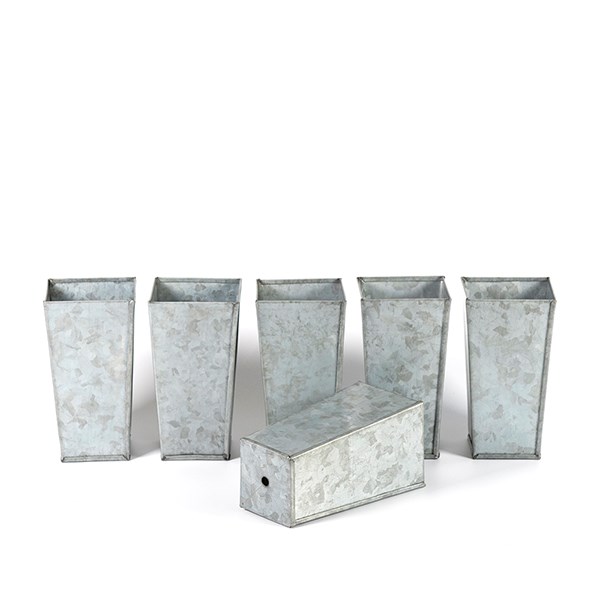 Tall galvanised metal root trainer pots - set of 6