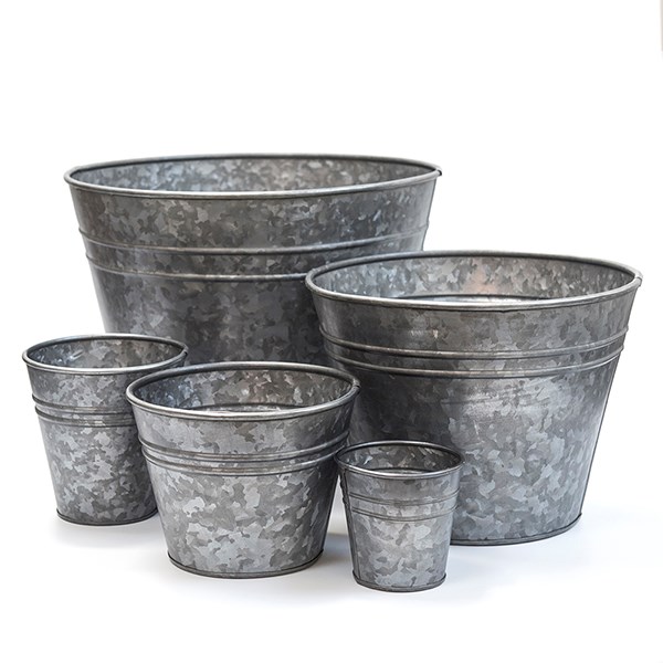 Ringed galvanised grow pot
