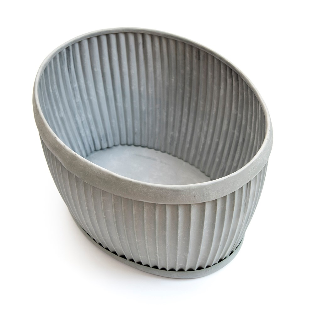 Oval dolly pot - aged zinc