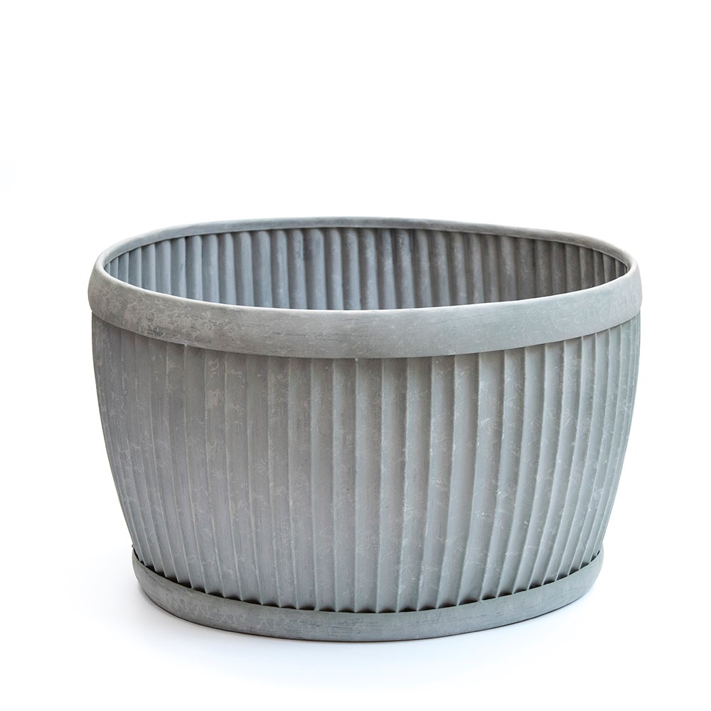 Oval dolly pot - aged zinc