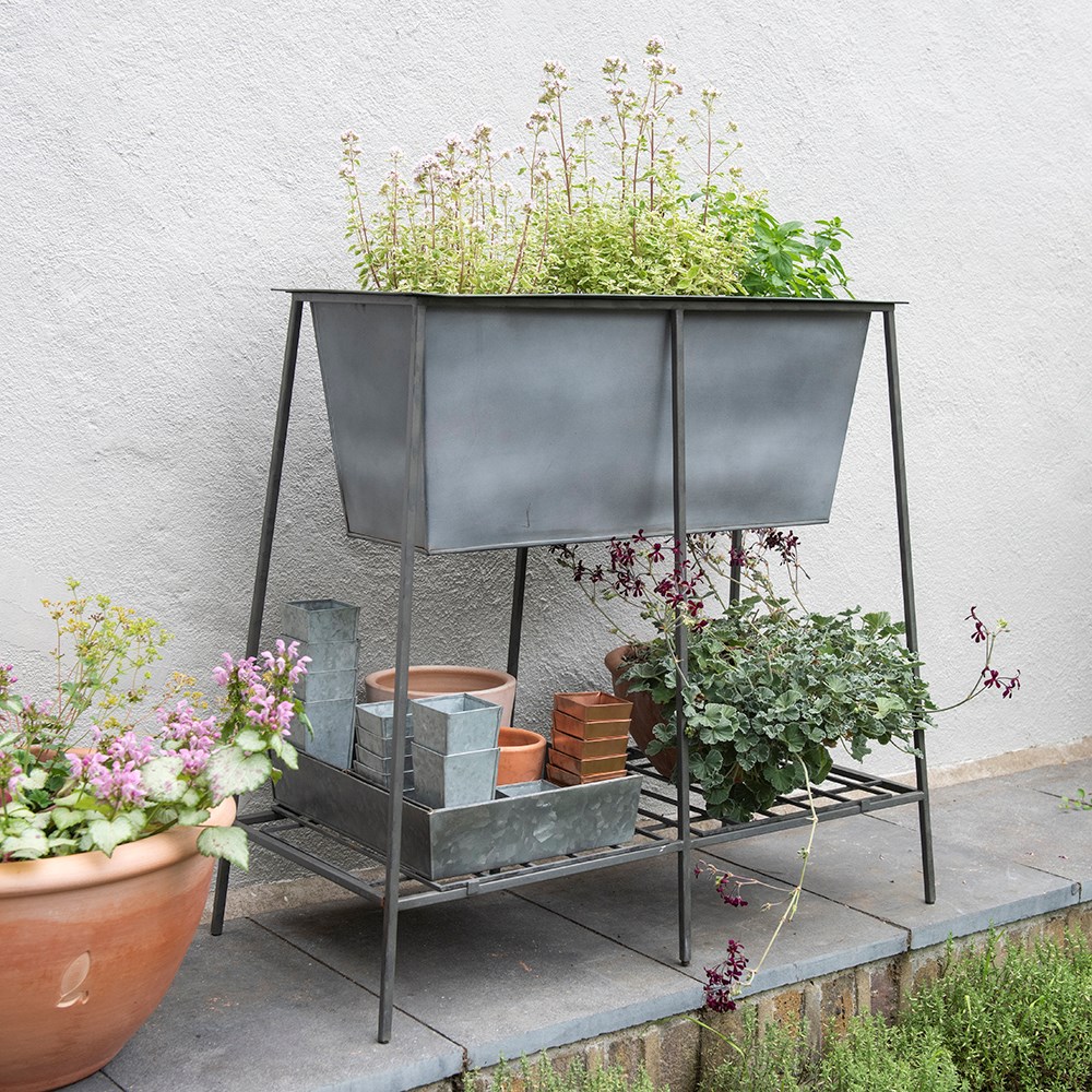 Trough on stand with shelf - long