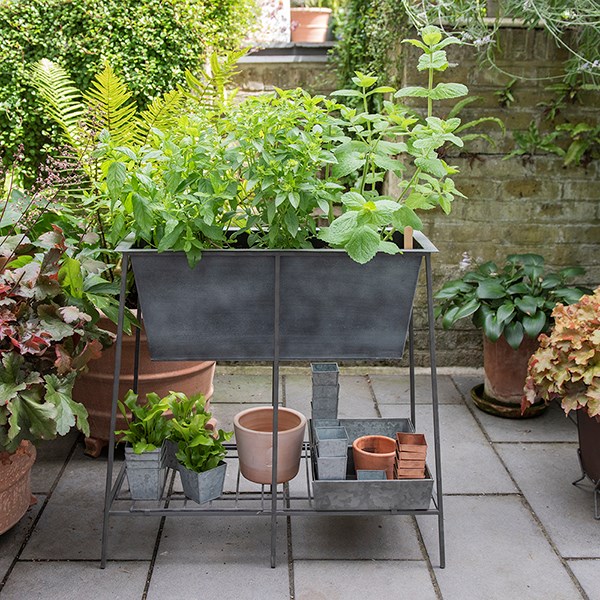 Trough on stand with shelf - long