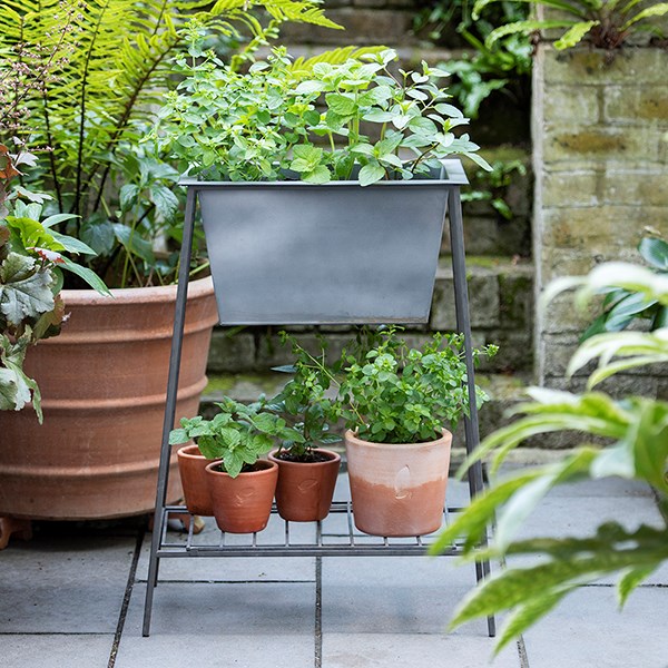 Trough on stand with shelf - short